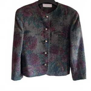 EvanPicone Vintage Floral‎ 5Button Collarless Textured Womens Jacket Size Large